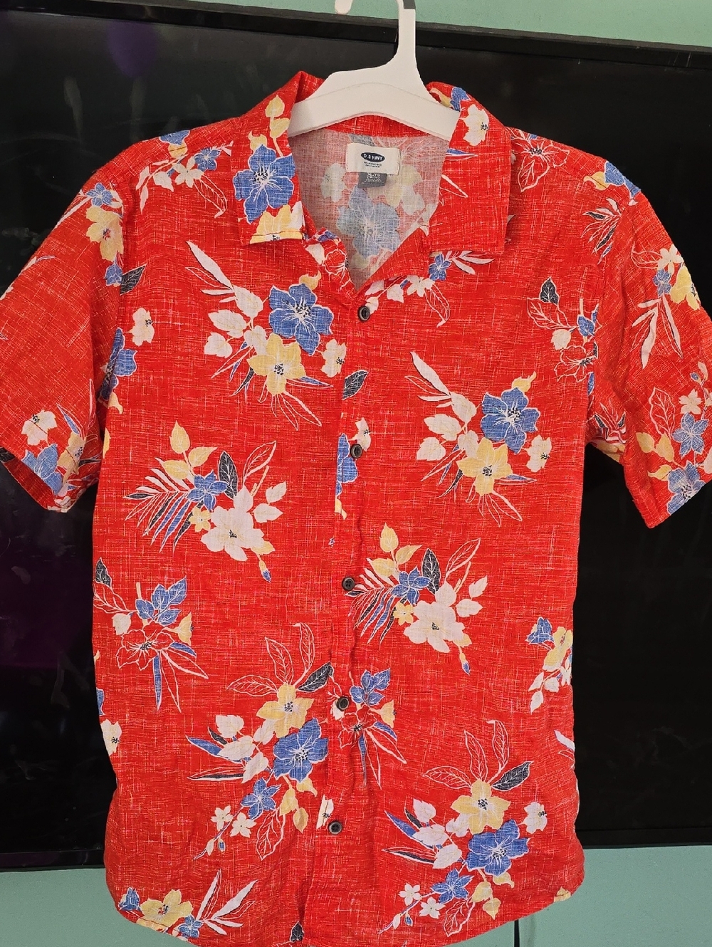 Boys Tropical Floral Short-Sleeve Shirt - Orange